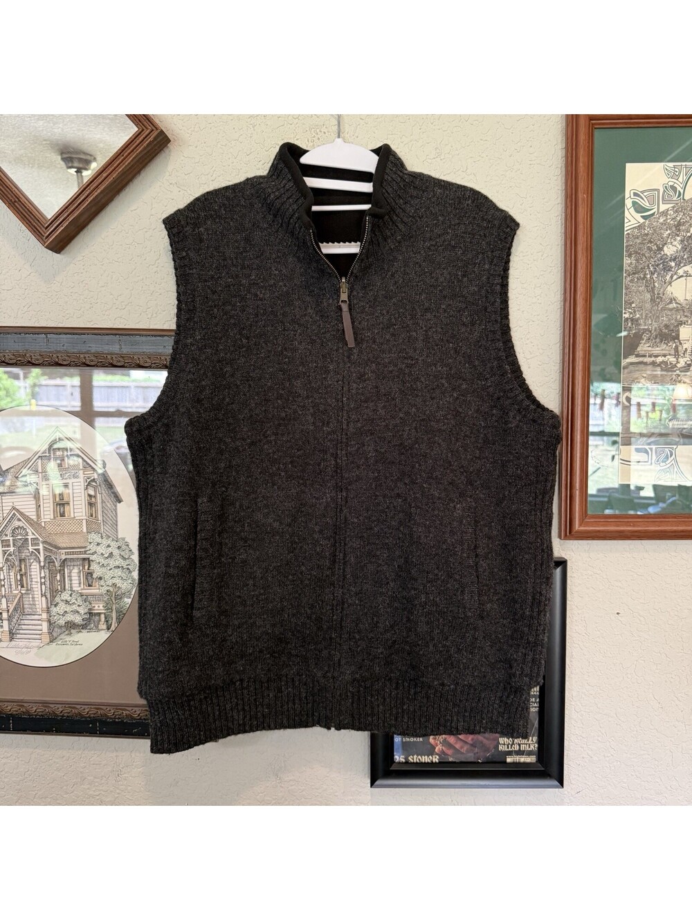 Vintage 90s/00s Dark Grey Reversible Pendleton Wool Designer Full Zip Vest Large